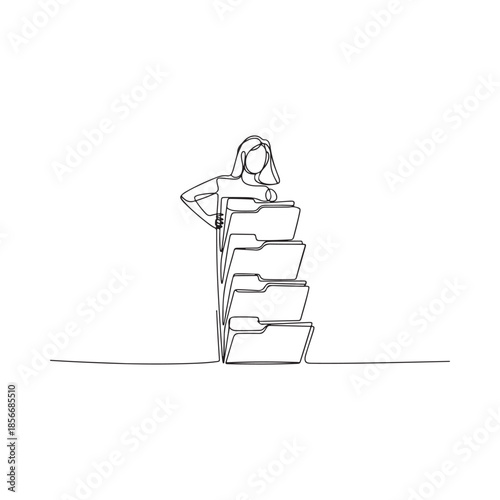 Abstract line art of a woman holding stacked folders or files