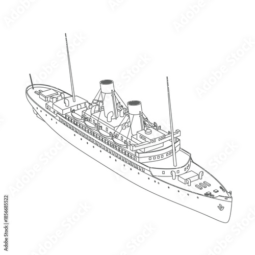 Vintage Ocean Liner Ship Illustration.