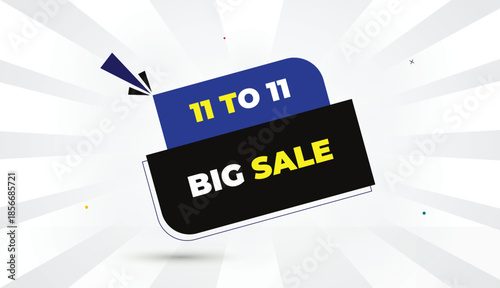 11 to 11 big sale editable eps format web banner vector art illustration template design black blue shapes yellow bold font white gray gradient abstract illustration sun shine business background 4k m