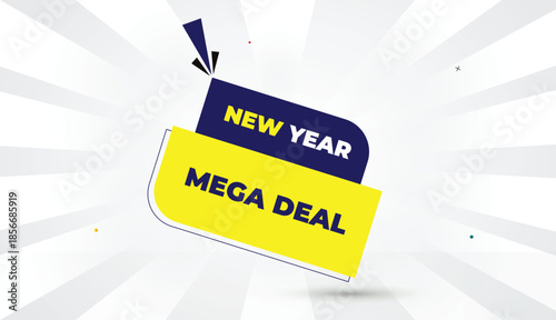 new year mega deal editable eps format web banner vector art illustration template design deep blue yellow shapes bold font white gray gradient abstract illustration sun shine business background 4k