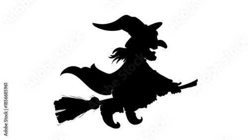 Silhouette of a Witch Flying on a Broomstick