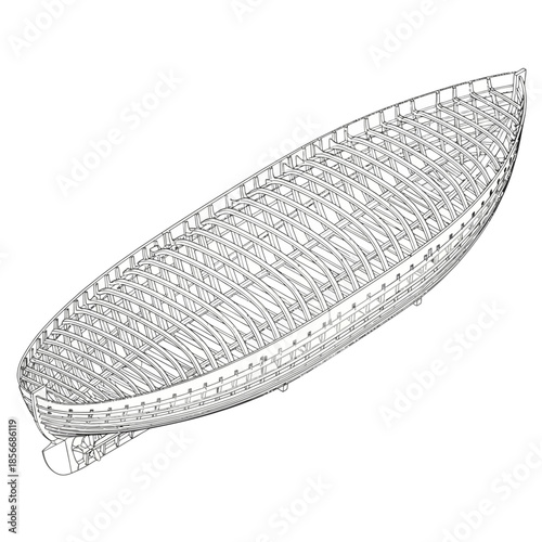 Detailed Blueprint of a Wooden Boat Hull Construction.
