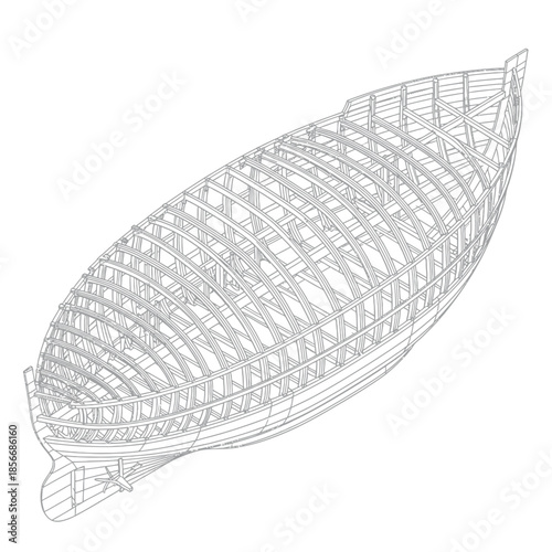 Detailed Blueprint of a Wooden Ship Hull Construction.