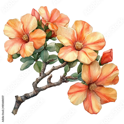 Adenium Flower, charming watercolor vector with soft tones and graceful design, isolated on a white background.
