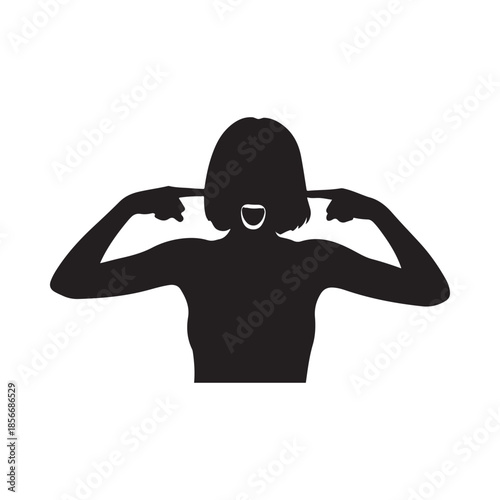 Silhouette of a woman blocking her ears a gesture of not wanting to hear
