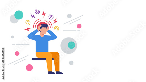 Person Suffering from Headache and Mental Stress in Modern Flat Illustration