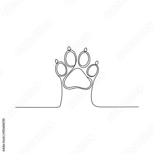 Continuous line drawing of a dog or cat paw print in minimalist style