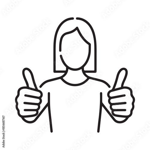 A simple line drawing of a woman giving two thumbs up signs