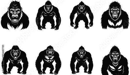 Majestic orangutan with intricate fur, a powerful wildlife vector illustration silhouette