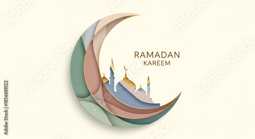 Soft Pastel Ramadan Kareem Crescent Moon Greeting Card