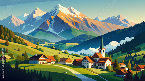 Very beautiful mountain landscape surrounding the village of Nauders, where Austrian alpine terrain meets nearby Italy and Switzerland, offering dramatic peaks, green valleys, and cross-border Europea