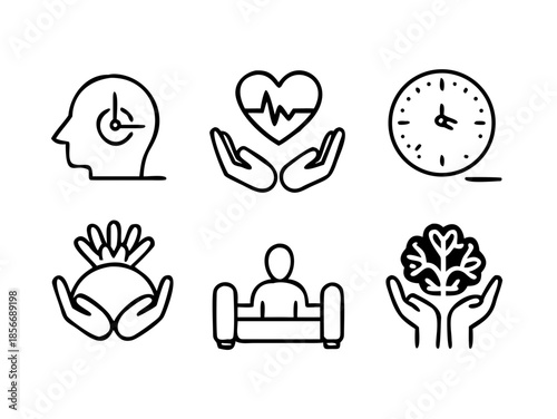 Mental Health Icon Set Of 6  Brain With Heart  Med