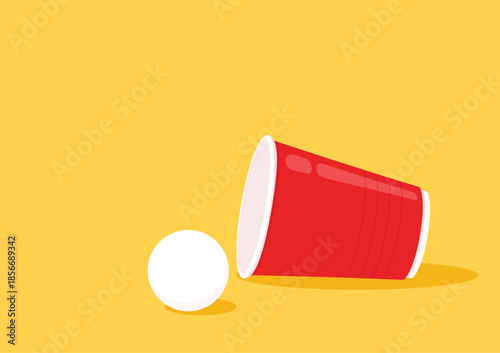 Vector Red plastic cup isolated on yellow background. Red plastic party cup.