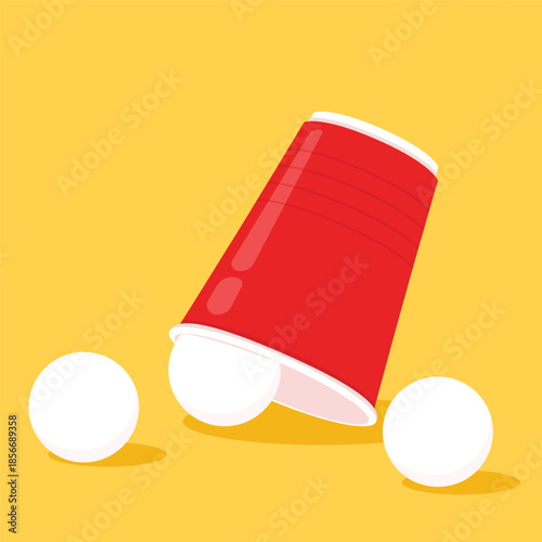 Vector Red plastic cup isolated on yellow background. Red plastic party cup.