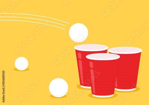 Vector Red plastic cup isolated on yellow background. Red plastic party cup.