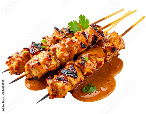 Delicious Chicken Satay Skewers with Peanut Sauce.