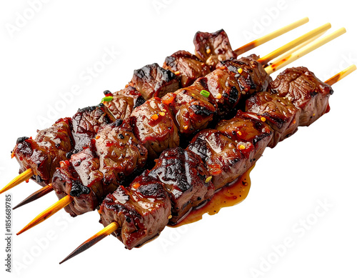 Delicious Grilled Beef Skewers with Glaze and Spices.