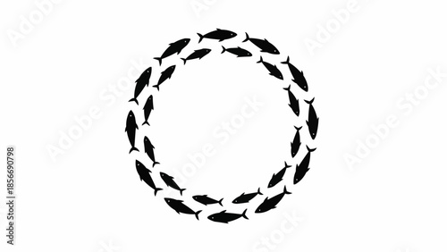 Circle of Fish Silhouettes Forming a Ring.
