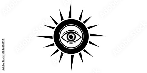 Celestial Mystic Sun Eye Occult Vector Silhouette