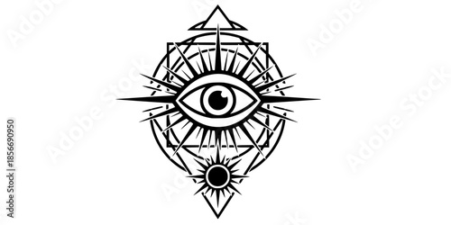 Celestial Mystic Sun Eye Occult Vector Silhouette