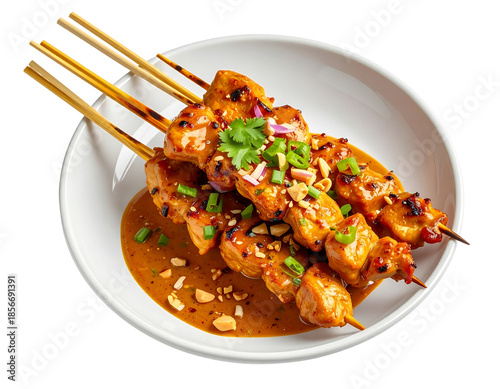 Delicious Chicken Satay Skewers with Peanut Sauce.