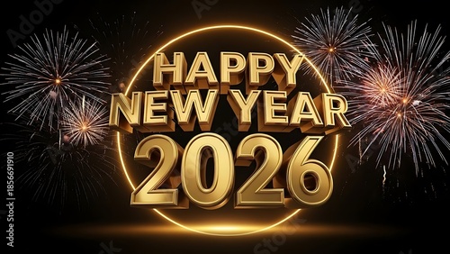 Happy new year 2026 celebration with fireworks