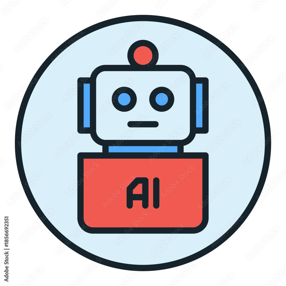 Naklejka premium Artificial Intelligence Robot vector AI Bot round colored icon or symbol