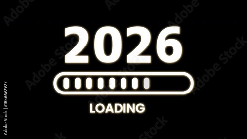 2026 Loading Overlay with Glowing Segmented Progress Bar, Text at Bottom, Neon Style on Transparent Background