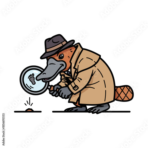 Platypus Detective Character Inspecting Footprint with Magnifying Glass Vector