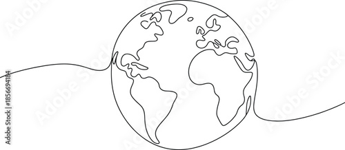 Earth globe continuous line drawing vector illustration world map one line art minimalist modern design concept
