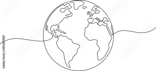 Earth globe continuous line drawing vector illustration world map one line art minimalist modern design concept