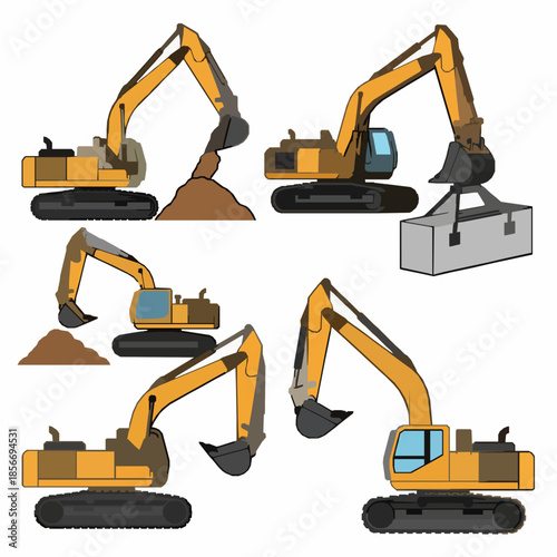 Powerful Excavator Construction Clipart Bundle Vector Illustration