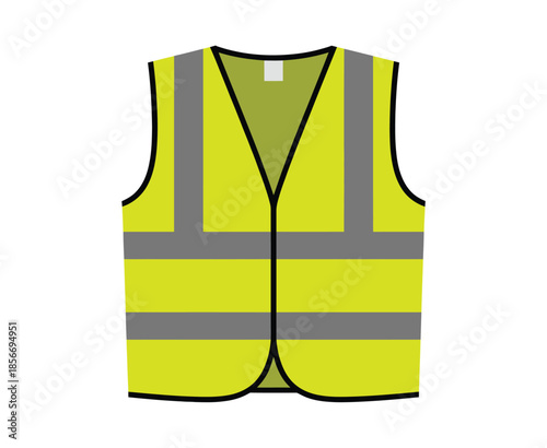 Fluorescent yellow safety vest vector illustration with reflective stripes high visibility personal protective equipment for construction worker and road safety concept