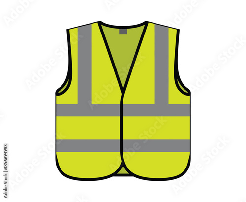 Fluorescent yellow safety vest vector illustration with reflective stripes high visibility personal protective equipment for construction worker and road safety concept