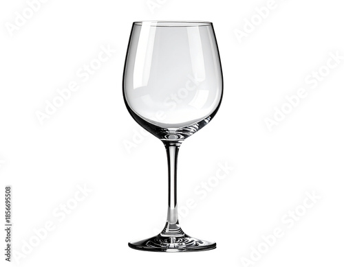 A clear glass wine goblet on a white background.