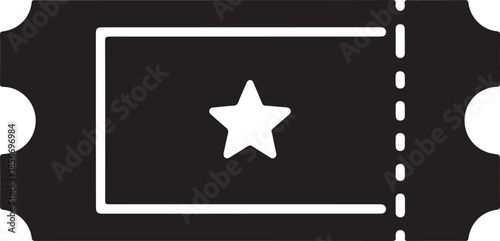 A white star icon on a black ticket stub with a perforated edge and white border