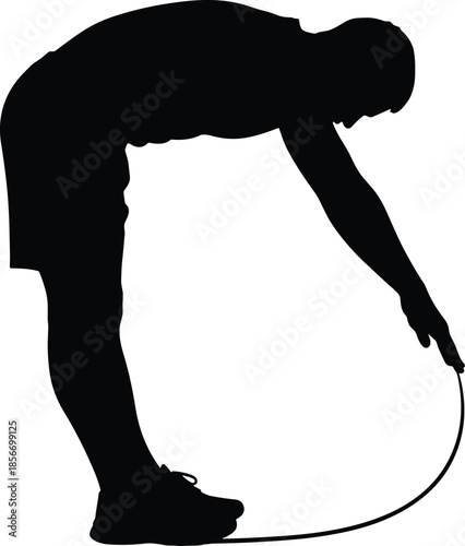Stretching silhouette icon, black vector style, forward bend pose, fitness warm-up, jump rope, flexibility exercise, graphic symbol
