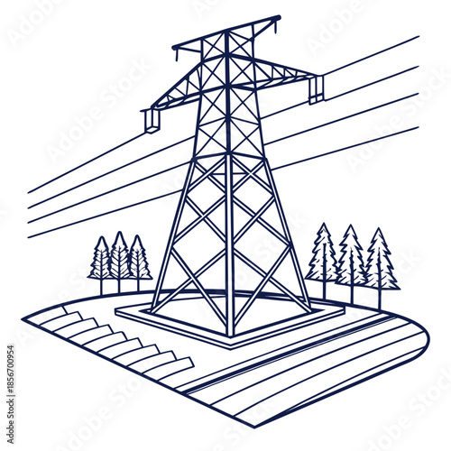 High voltage transmission tower, power line, electricity grid, energy, infrastructure, countryside