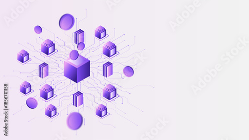 Futuristic Isometric Blockchain Network and Cryptocurrency Concept Vector Illustration