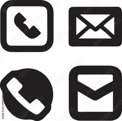 Contact us icons set with phone and email symbols in a stylish black outline design