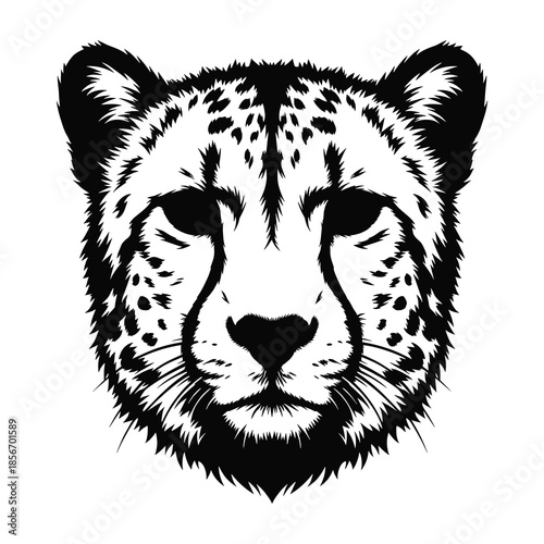 Black and White Cheetah Face Vector Silhouette Illustration Abstract Wild Animal Head Logo Mascot and Stencil Tattoo Art Design