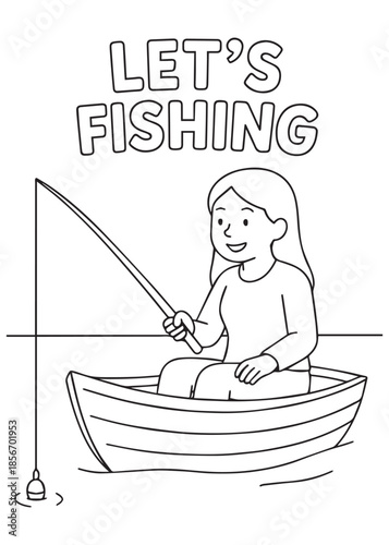coloring book mother fishing near small house by water