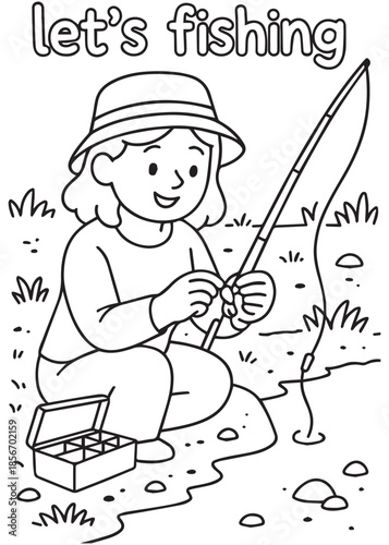 coloring book mother fishing while standing by lakeside