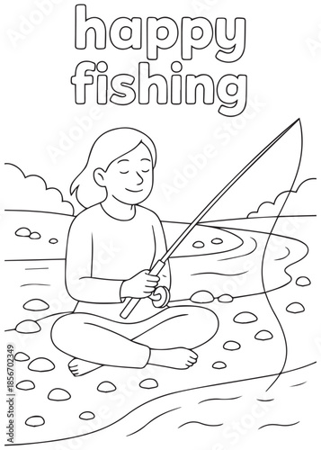 coloring book mother fishing while sitting on bench