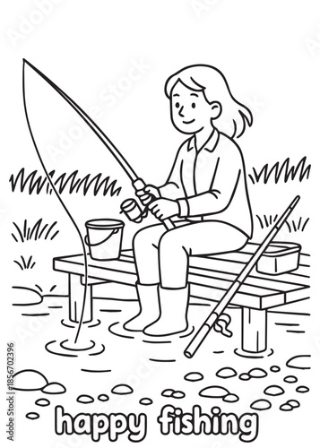 coloring book mother fishing and catching fish