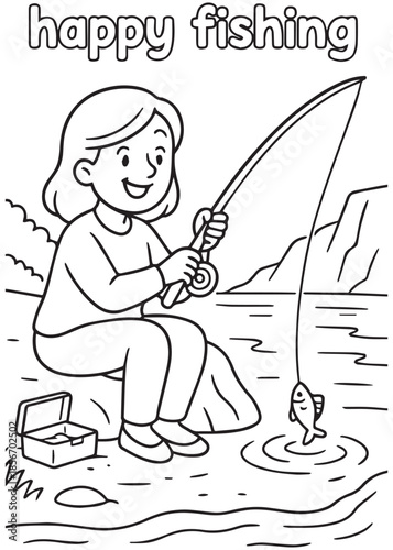 coloring book mother fishing peacefully by the lake