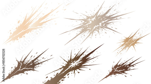 Abstract collection of beige and brown paint splatters on black background