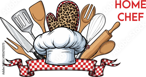 Chef hat and cooking utensils illustration for kitchen lovers