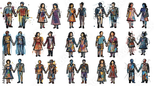 Diverse Couples Holding Hands: Unity, Connection, and Representation in Artwork