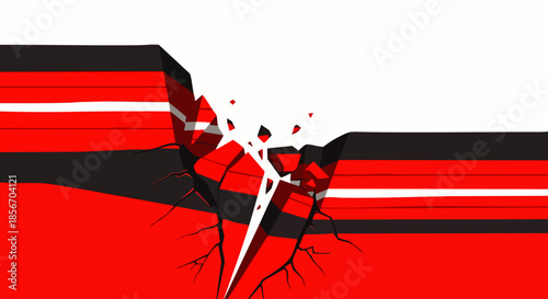 A powerful, stylized fist shatters a vibrant red, black, and white surface, symbolizing revolution, protest, and breaking through obstacles with immense strength.